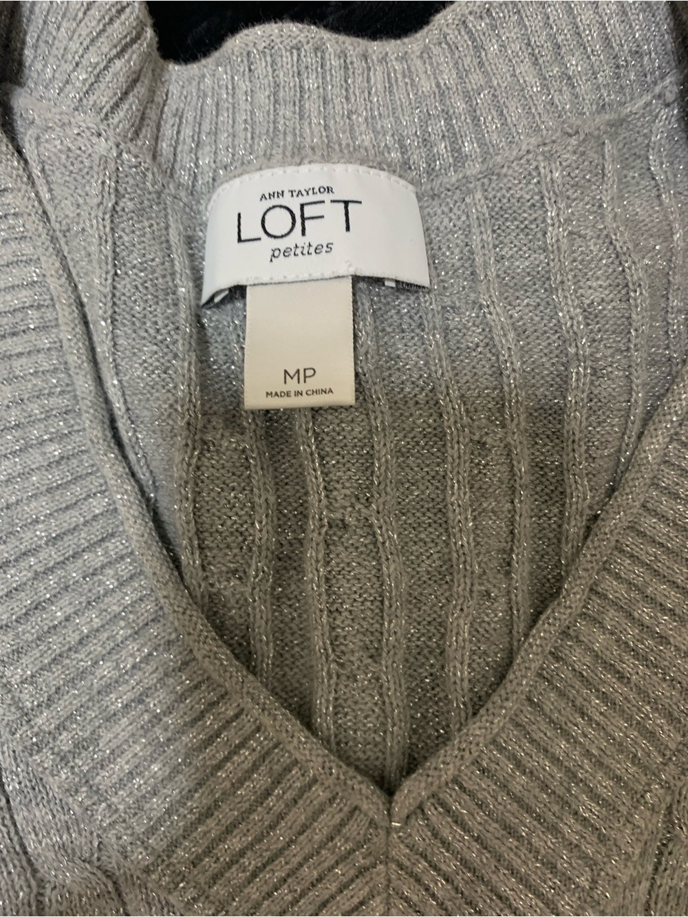 LOFT Gray Ribbed V-Neck Sweater - Picture 2 of 2